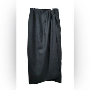 RALPH LAUREN Vintage 70s Black Wool Wrap Maxi Skirt Pleated Asymmetrical Size 10